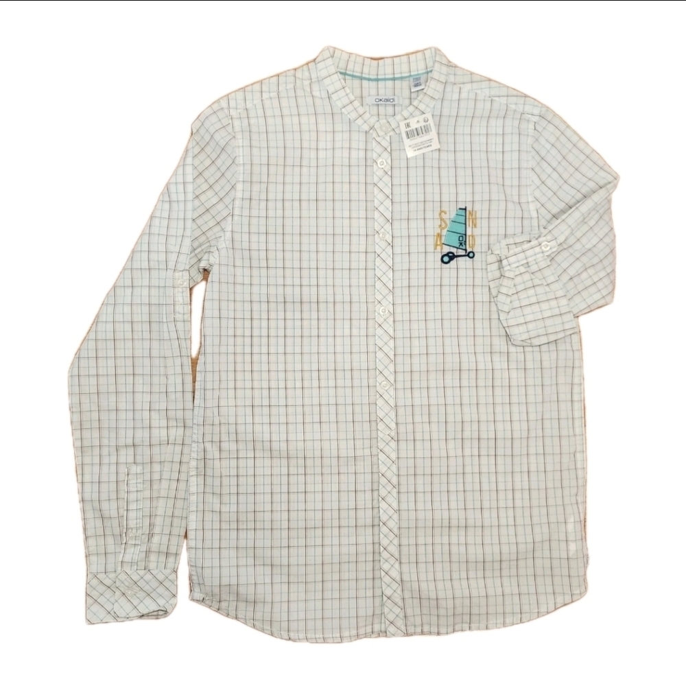 OKAIDI FRANCE Boy's Button-Down Plaid Shirt 100% Cotton Size 14 (164cm)